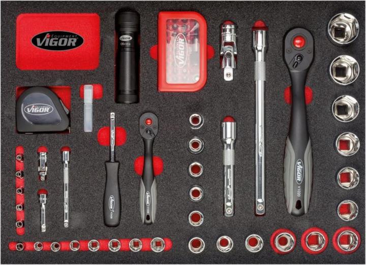 Produktbild Vigor Werkzeugkoffer ∙ universal ∙ V2542 ∙ Vierkant6,3 mm (1/4 Zoll), Vierkant12,5 mm (1/2 Zoll), S… (143 Teile)