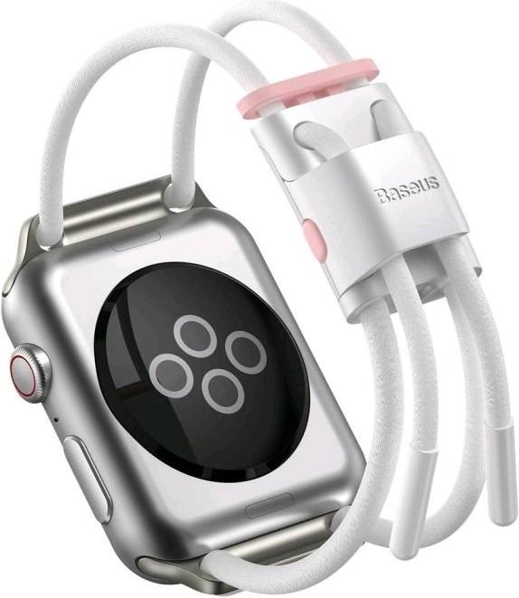 Baseus Let's go Series iWatch Strap Lockable Rope for 3,4,5 series38 mm40 mm, WhitePink (Cotton cord, PC, Aluminium alloy)