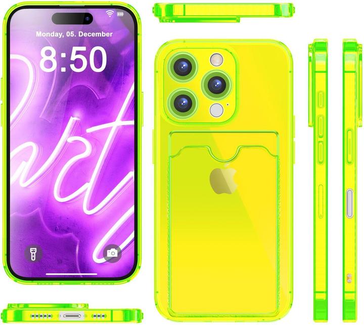 Produktbild Nalia Klar Transparente Neon Silikon Hülle Kartenhalter (Apple iPhone 16 Pro Max)