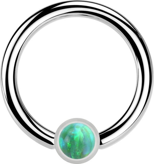 Star Piercing Micro Closure Ring silber Zylinder Opal grün (Chirurgenstahl 316L)