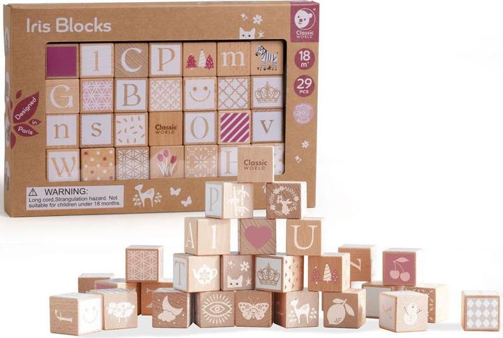 Actual product image Classic World Puzzle made from wooden pastel blocks. Learn to count letter patterns. 29 El.
