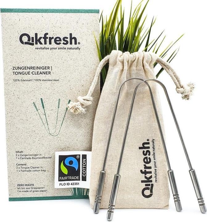 Qikfresh Tongue cleaner with cotton bag (Tongue scraper, 2 x)