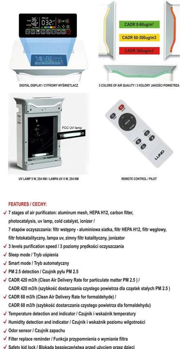Immagine prodotto Lund London Purificatore d'aria per ambienti LUND a 7 fasi 65 Watt 66932 (70 m²)