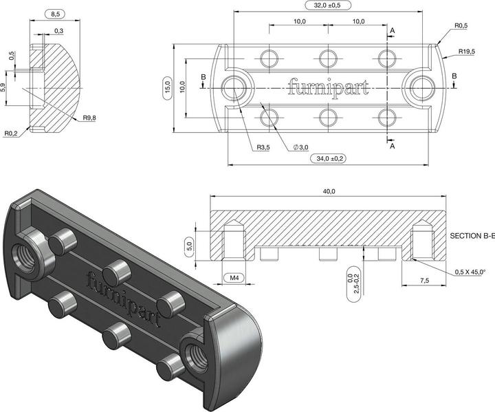 Produktbild Furnipart Möbelknopf Möbelknauf Drum LA 32, Breite 40mm, Leder/ZN schwarz/Edelstahl Effekt
