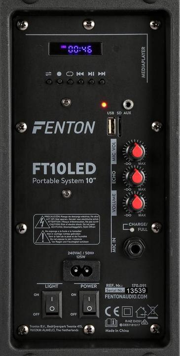 Actual product image Fenton FT10LED Active Trolley Speaker (Active, 1x 450 W)