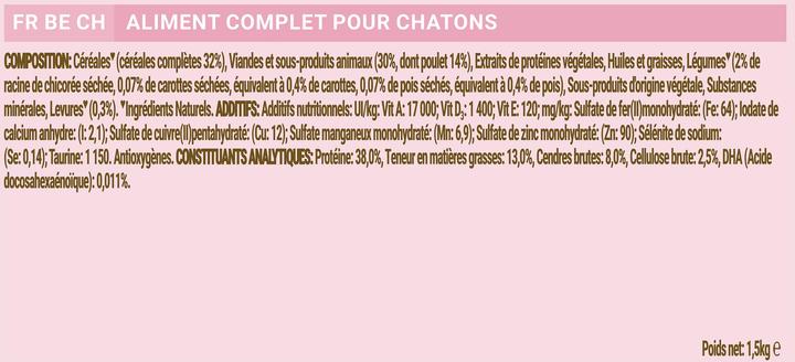 Valeurs nutritives et ingrédients Cat Chow Kitten 1,5kg (Chiot + chaton, 1 pcs, 1500 g)