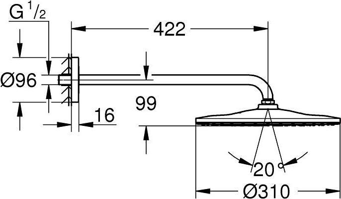 Image du produit Grohe Ensemble de douche de tête RAINSHOWER MONO 310 avec bras de douche 422mm phantom black