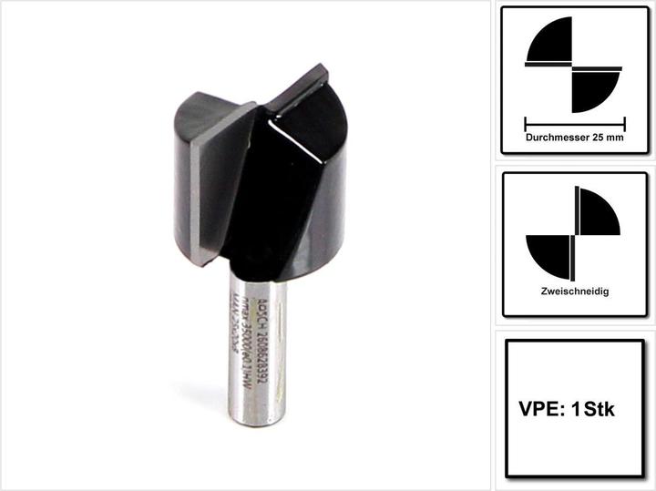 Produktbild Bosch Professional Zubehör Nutfräser, 8 mm, D1 25 mm, L 19,6 mm, G 51 mm. Für Handfräsen