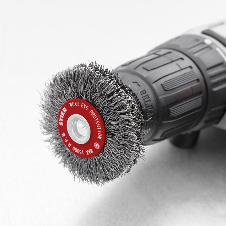 Actual product image Stier Round brush Ø 50 mm, shaft Ø 6 mm, 0.3 mm, crimped, steel