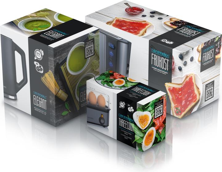 Actual product image Arendo Breakfast set, kettle 1.5l temperature selection, 2-slice toaster & egg cooker for 3 eggs, grey