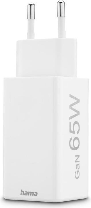 Actual product image Hama Fast charger, GaN, 2x USB-C, PD/Qualcomm®, mini charger, 65 W, white (65 W)