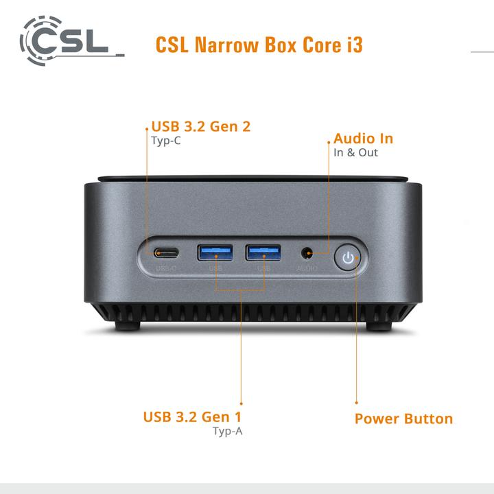 Actual product image CSL Mini PC Narrow Box Core i3 / 16GB / 500 GB M.2 SSD / Win 11 Home (Intel Core i3-N305, 16 GB, 500 GB, Intel UHD Graphics)