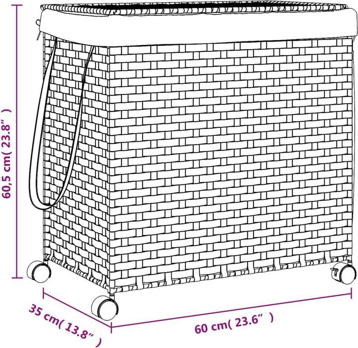 Actual product image VidaXL Laundry basket with castors Dark brown 60x35x60.5 cm