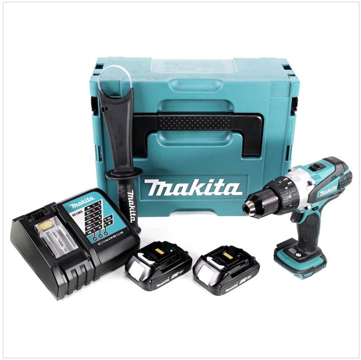 Actual product image Makita DDF 458 RAJ cordless drill driver 18 V 91 Nm + 2x battery 2.0 Ah + charger + Makpac (Rechargeable battery operated)