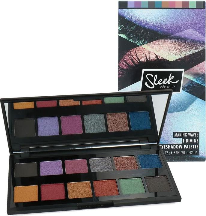 Sleek MakeUP MakeUP i-Divine Eyeshadow Palette 12 Shades Matte Shimmer Foil Due-Chrome Blendable Highly Pigmented (Making Waves)
