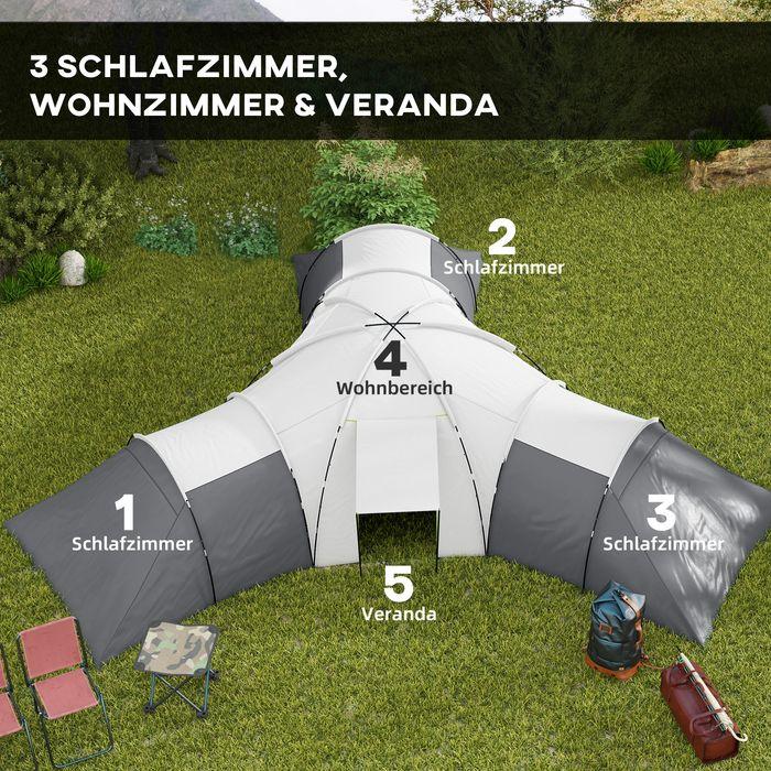 Produktbild Swisshandel24 Tunnelzelt Campingzelt 6-9 Personen Familienzelt 3 Schlafzimmer 2000mm Oxford Grau (Tunnelzelt, 9+ Personen)