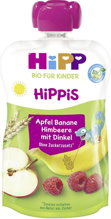 Actual product image Hipp HiPPiS in a squeeze pouch : Apple-Banana-Raspberry with spelt, no added sugar (100 g)