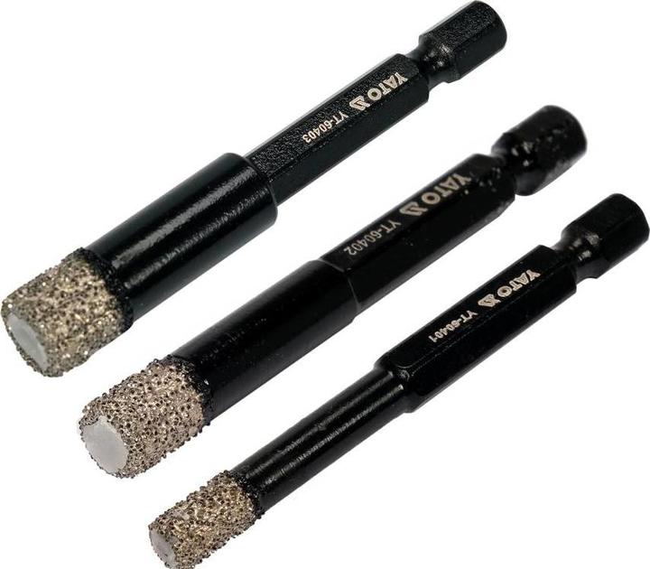 Actual product image Yato YT-60409 Tile cutter diamond drill bit 6, 8, 10 mm, hexagonal shank, wet-dry cutting (6, 8, 10 mm)