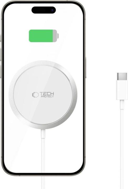 Actual product image Tech-Protect QI15W-A34 inductive charger with MagSafe with USB-C cable - white (15 W)