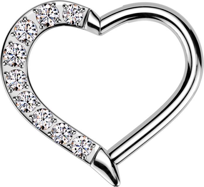 Star Piercing Micro Segmentring klappbar silber Herz links Kristalle silber (ohne Messing, Titan G23)