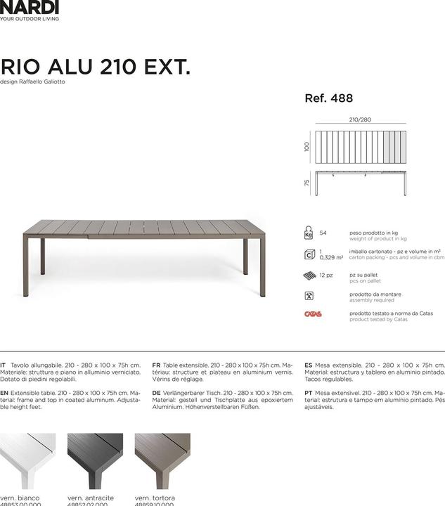 Actual product image Nardi Rio Alu Ext. (210 cm)