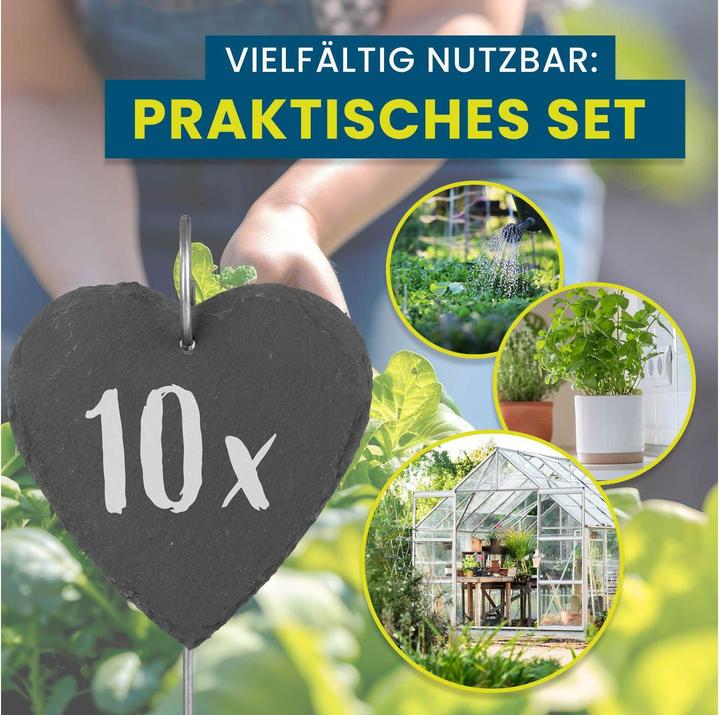 Produktbild Hoberg Pflanzschilder Set Schiefer Herz, 10 Stück, Zubehörtyp (40 cm, 10 cm)