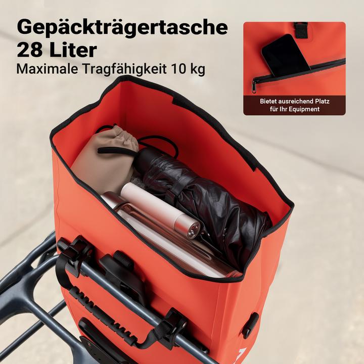 Actual product image Wiltec Gepäckträgertasche rot 28l Fahrradtasche Gepäckträger Gepäcktasche (28 l, Luggage carrier bag)