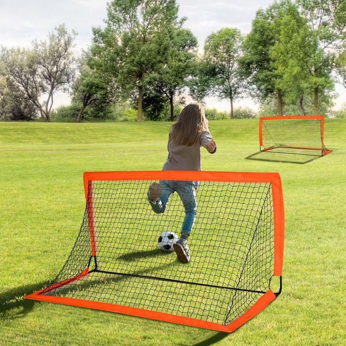 Produktbild Swisshandel24 Fussballtore Fussballnetz 2er Set Minitore Faltbar Oxfordstoff Outdoor Orange