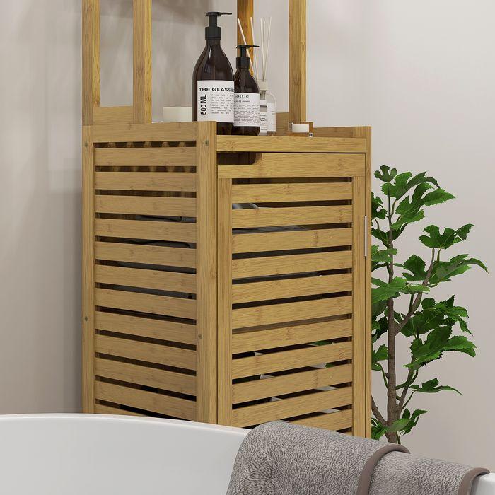 Produktbild Swisshandel24 Badezimmerschrank, Bambus, Schrankfach, 3 offene Fächer, Kippschutz, Naturholz, 38,5 x 33 x 170 cm