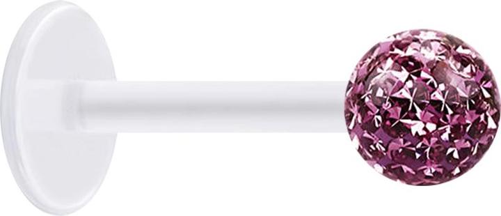 Produktbild Star Piercing Micro Labret transparent mit Kristallkugel hellviolett und Epoxy Schutzschicht (ohne Messing, Chirurgenstahl 316L, Bioflex)