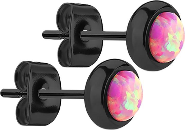 Immagine prodotto Star Piercing Orecchini a perno neri con opale rosa (senza ottone, Acciaio chirurgico 316L)
