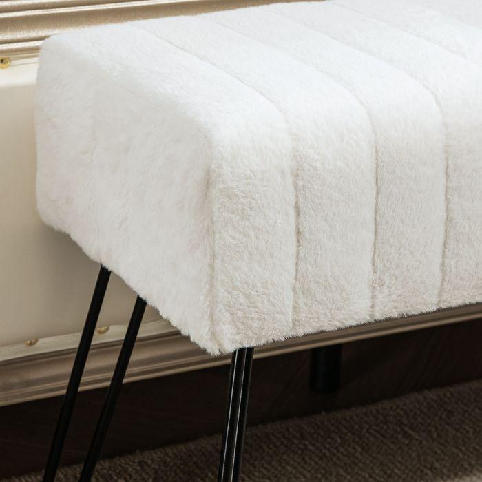 Immagine prodotto Swisshandel24 Panca, pelliccia sintetica, gambe in metallo, panca per scarpe, 82x30x47cm, bianco crema (82 cm)