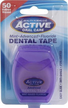 Beauty Formulas Active Oral Care - Dental Tape Waxed Mint Tape With Fluoride 50 Meters (50 m)