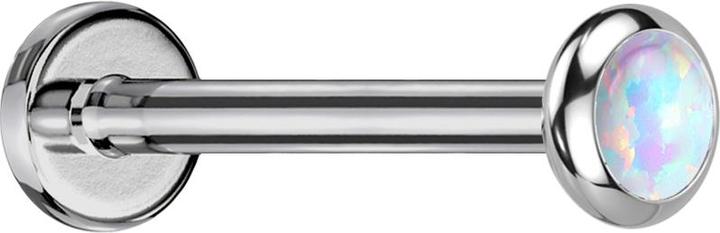 Image du produit Star Piercing Micro Threadless Labret argenté disque arrondi opale blanc (Titane G23, sans laiton)
