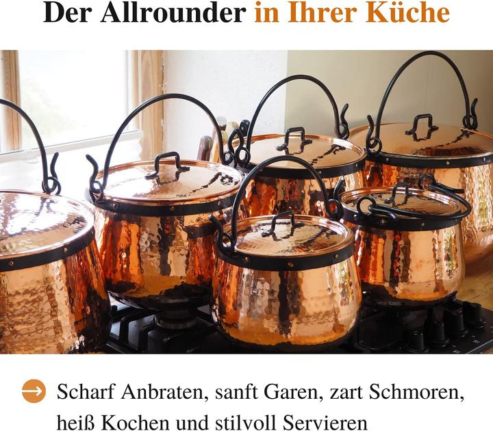 Produktbild Copper Garden Kupferkessel 10 L mit Henkel und Deckel