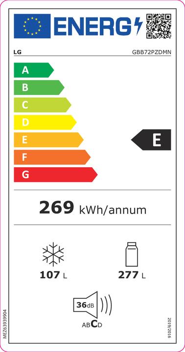 Etichetta energetica LG GBB72PZDMN Frigorifero Congelatore a libera installazione 384 l E Argento (384 l)