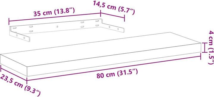 Actual product image VidaXL Suspended shelves 2 pcs. (80 x 23.5 x 4 cm)