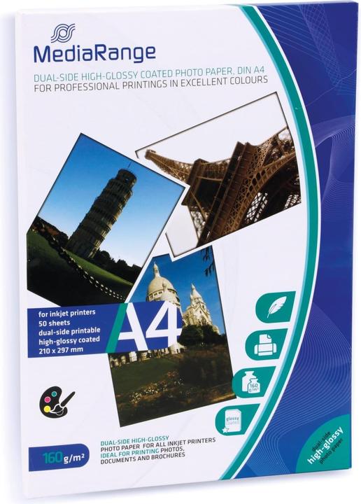 Immagine prodotto MediaRange Carta fotografica lucida a doppio lato (160 g/m², A4, 50 x)