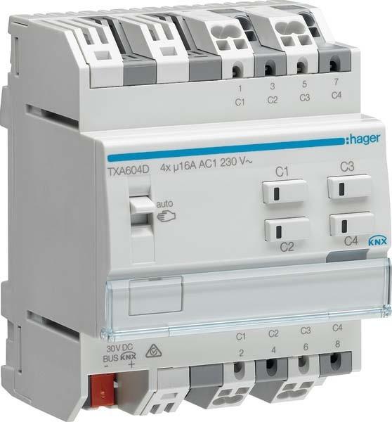 Produktbild Hager Schalt-/Jalousieaktor TXA604D 4/2fach KNX easy 16A C-Last (Rolladenaktor)