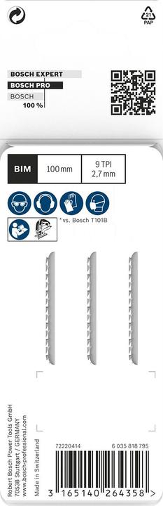 Actual product image Bosch Professional Zubehör PRO Hardwood clean T101BF jigsaw blade, 100 mm, 3 pcs.