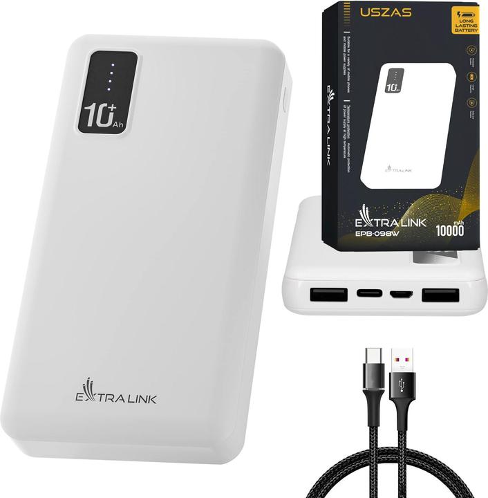 Produktbild Extralink EX.19638 power bank Lithium Polymer (LiPo) White (10000 mAh, 10 W, 37 Wh)