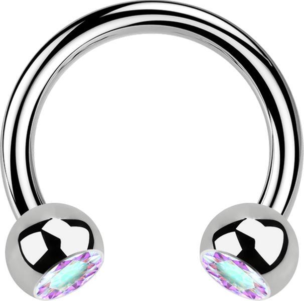 Star Piercing Micro Circular Barbell silber mit zwei Kugeln Kristall multicolor (Titan G23, ohne Messing)