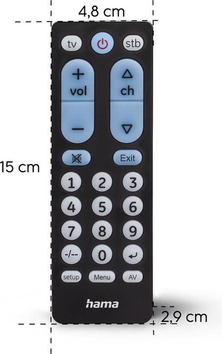 Productafbeelding Hama Universele afstandsbediening TV, infrarood, voor 2 apparaten, grote knoppen, leerbaar (Universele afstandsbediening, Infrarood)