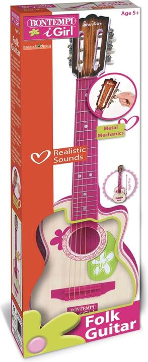 Actual product image Bontempi Pink Wooden Guitar with 6 strings, 70 cm (207071)