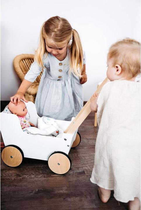 Actual product image small foot Wooden push-along doll's pram, small button