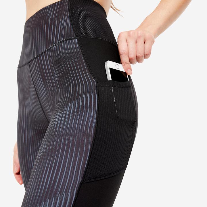 Immagine prodotto Domyos Leggings da donna con tasca per smartphone - FTI 120 stampa grigio/nero (M)