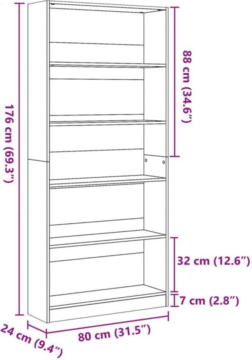 Immagine prodotto VidaXL Bücherregal Regal Standregal Büroregal Aufbewahrungsregal Artisan-Eiche (80 x 24 x 176 cm)