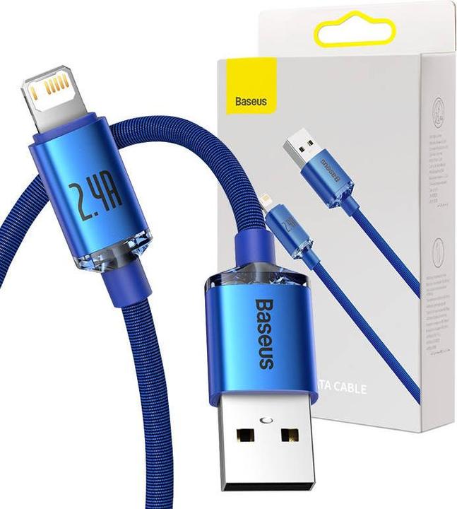Actual product image Baseus Crystal Shine Series Fast Charging Data Cable USB to iP 2.4A 1.2m Blue (1.20 m)