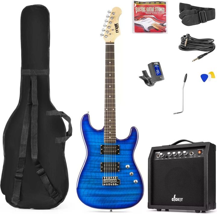 Max Guitare électrique GigKit Quilted Style Bleu (Guitare électrique, Bois)
