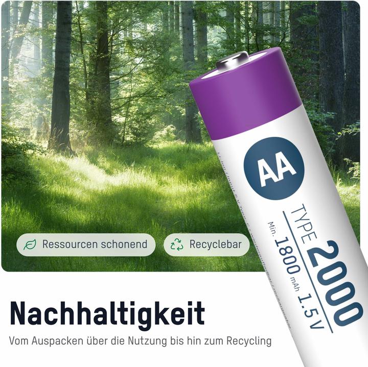 Productafbeelding Ansmann 1312-0036 Li-Ion oplaadbare batterijen Mignon AA type 2000 (min. 1800 mAh) 4-pak doos (4 Pcs., AA, 1800 mAh)